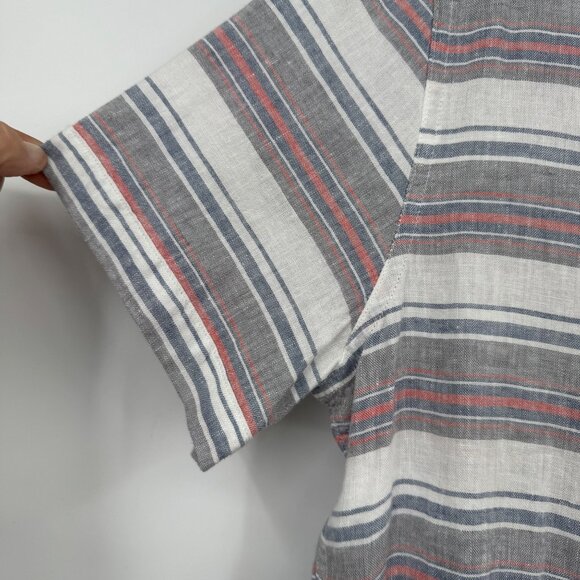 Rails Shirt Mens Large Gray Red Blue Stripes Button Up Camp Casual Linen Rayon - Picture 5 of 13